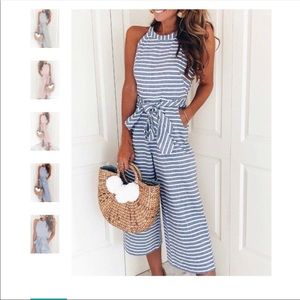 Blue and White Striped Jumpsuit